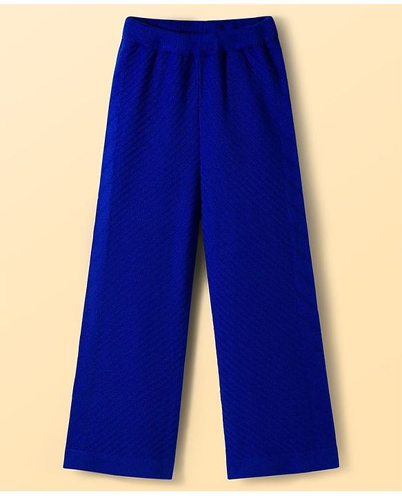 Pine Kids Knit Full Sleeves Solid Color Front Open Sweater Set - Blue