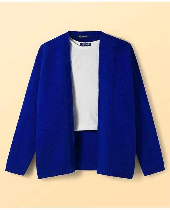 Pine Kids Knit Full Sleeves Solid Color Front Open Sweater Set - Blue