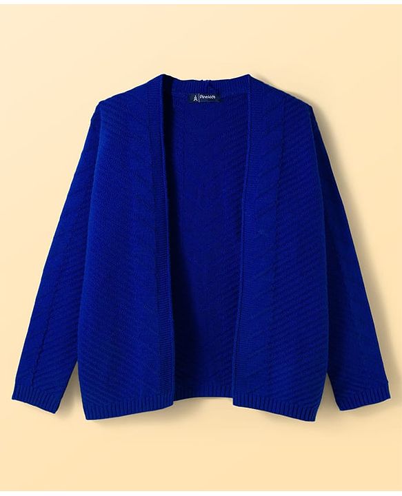 Pine Kids Knit Full Sleeves Solid Color Front Open Sweater Set - Blue