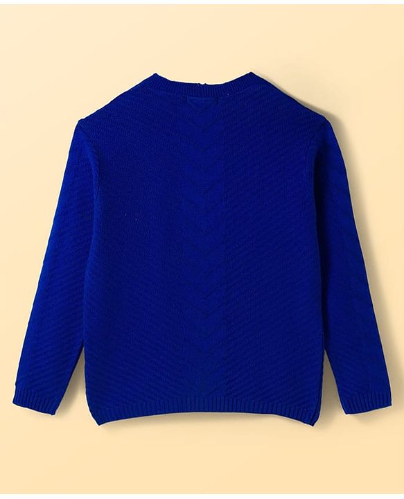 Pine Kids Knit Full Sleeves Solid Color Front Open Sweater Set - Blue