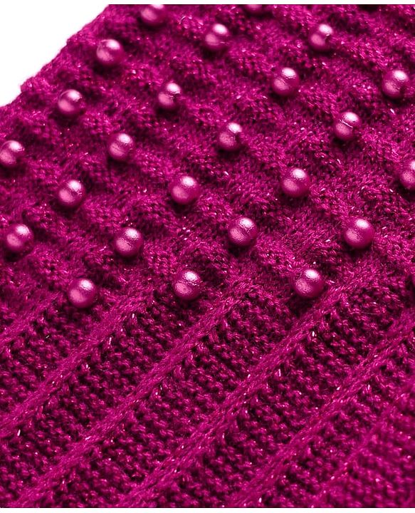 Pine Kids Knit Full Sleeves Solid Coloured Pearl Embellished Pullover Sweater - Dark Pink