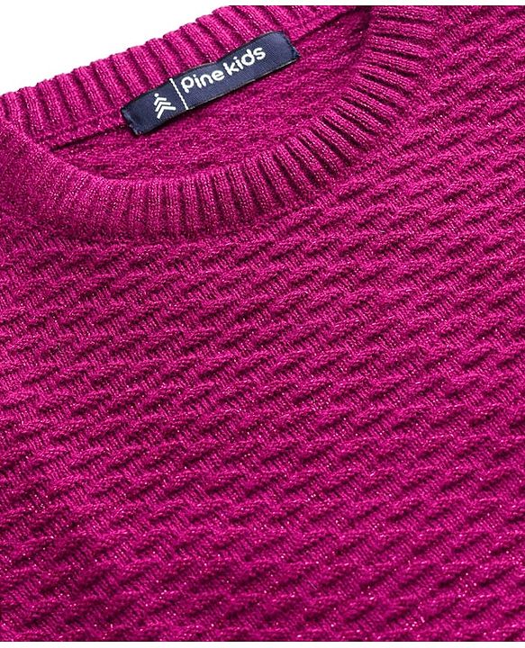 Pine Kids Knit Full Sleeves Solid Coloured Pearl Embellished Pullover Sweater - Dark Pink