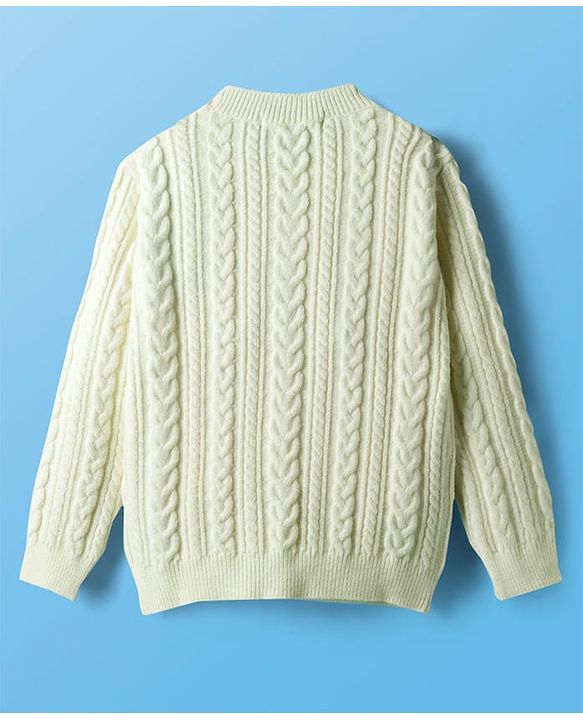 Pine Kids Knit Full Sleeves Pullover Sweater with Cable Knit Design - White
