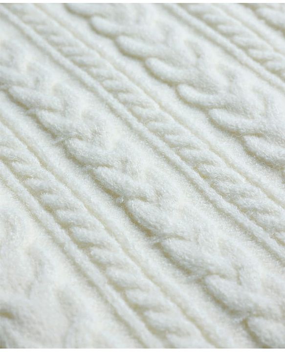 Pine Kids Knit Full Sleeves Pullover Sweater with Cable Knit Design - White