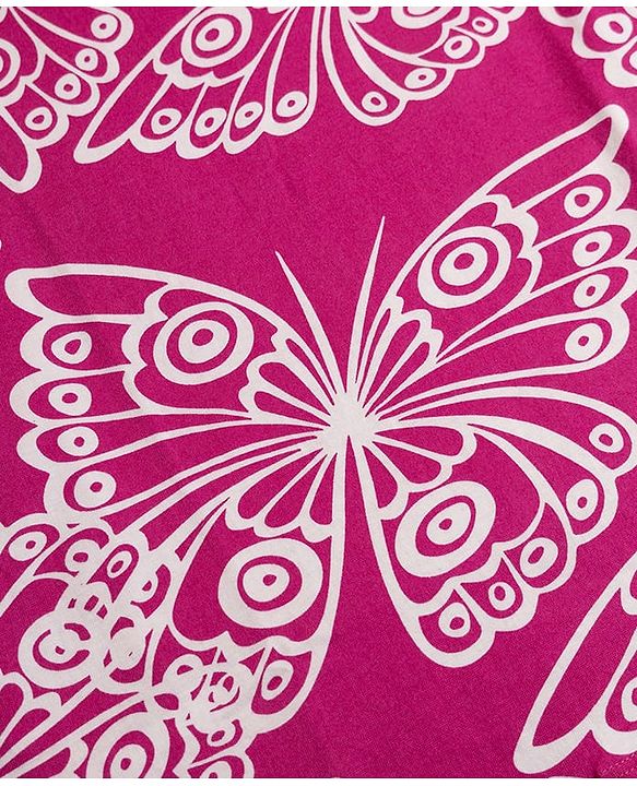 Pine Kids Cotton Knit Half Sleeves Nighty With Butterfly Print - Fuschia