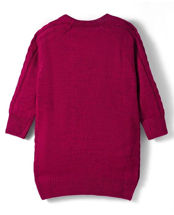 Babyhug Knitted Full Sleeves Pullover Sweater Dress With Cable Knit Design - Dark Pink