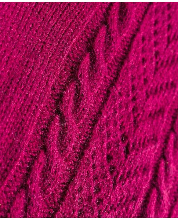 Babyhug Knitted Full Sleeves Pullover Sweater Dress With Cable Knit Design - Dark Pink