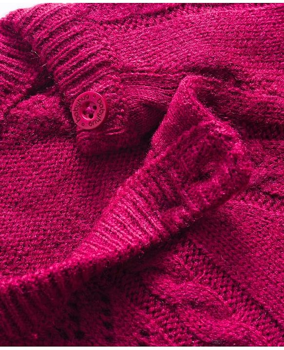 Babyhug Knitted Full Sleeves Pullover Sweater Dress With Cable Knit Design - Dark Pink