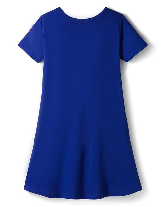 Pine Kids Cotton Knit Half Sleeves Nighty With Text Print - Blue