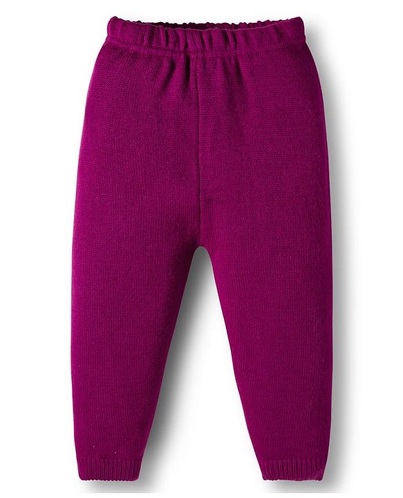 Babyhug Knit Full Sleeves Sweater Sets With Frill Detailing & Cable Knit Design - Wine