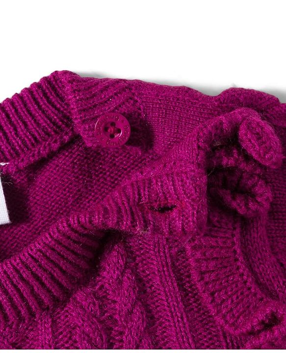 Babyhug Knit Full Sleeves Sweater Sets With Frill Detailing & Cable Knit Design - Wine