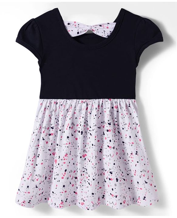 Babyhug Single Jersey Knit Half Sleeves Printed Frock with Butterfly Patch - Multicolor