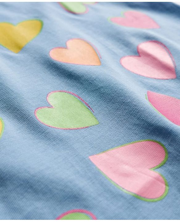 Babyhug Single Jersey Knit Sleeveless  Frock With Heart Print - Blue