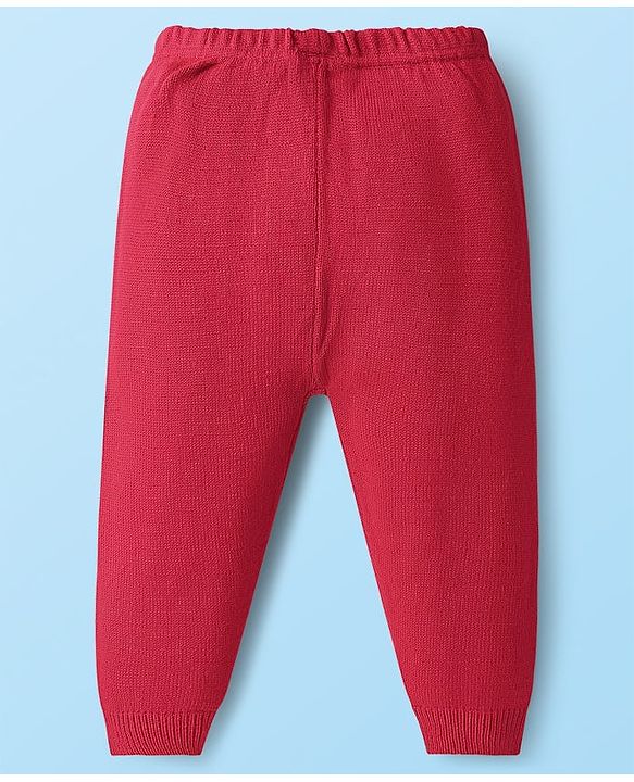Babyhug Knit Raglan Full Sleeves Hearts Designed Pullover Sweater & Pant Set - White & Red
