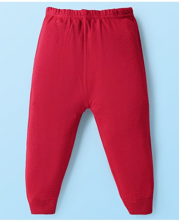 Babyhug Knit Raglan Full Sleeves Hearts Designed Pullover Sweater & Pant Set - White & Red