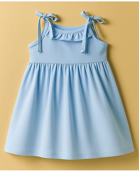 Babyhug Single Jersey Knit Sleeveless Solid Frock With Bloomer - Light Blue