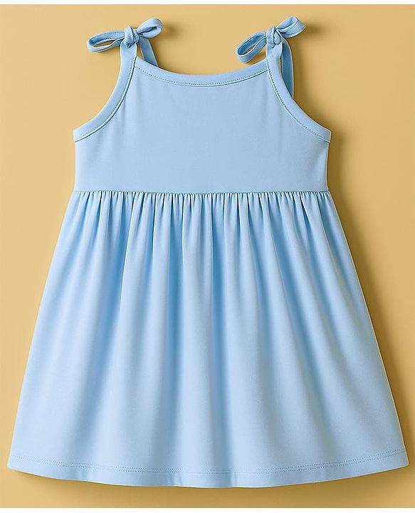 Babyhug Single Jersey Knit Sleeveless Solid Frock With Bloomer - Light Blue