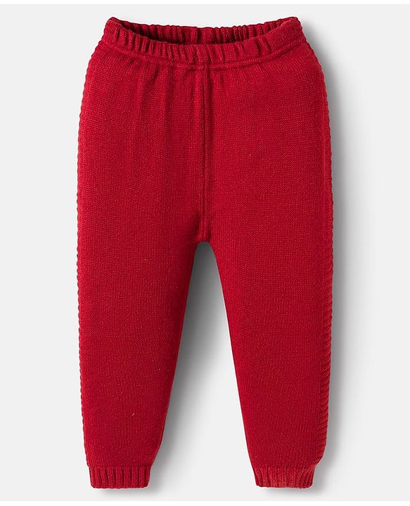 Babyhug Knitted Full Sleeves Hooded Sweater Set With Forest Patch - Red