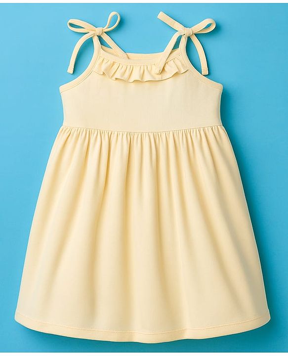 Babyhug Single Jersey Knit Sleeveless Solid Color Frock with Bloomer - Cream