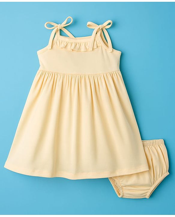 Babyhug Single Jersey Knit Sleeveless Solid Color Frock with Bloomer - Cream