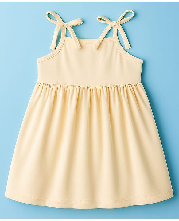 Babyhug Single Jersey Knit Sleeveless Solid Color Frock with Bloomer - Cream