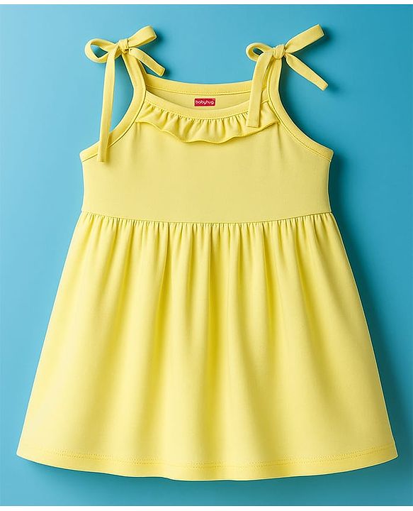 Babyhug Single Jersey Knit Sleeveless Solid Frock With Bloomer - Yellow