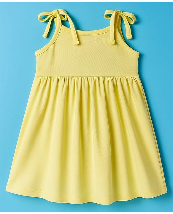 Babyhug Single Jersey Knit Sleeveless Solid Frock With Bloomer - Yellow