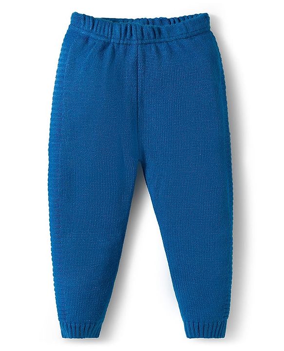 Babyhug Knit Full Sleeves Front Open Hooded Sweater Set with Stripes - Blue & Green