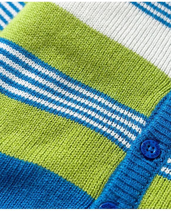 Babyhug Knit Full Sleeves Front Open Hooded Sweater Set with Stripes - Blue & Green