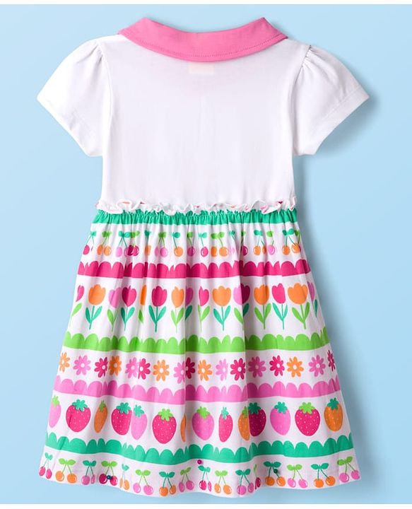 Babyhug Single Jersey Knit Half Sleeves Frock with Tropical Theme Print - Pink