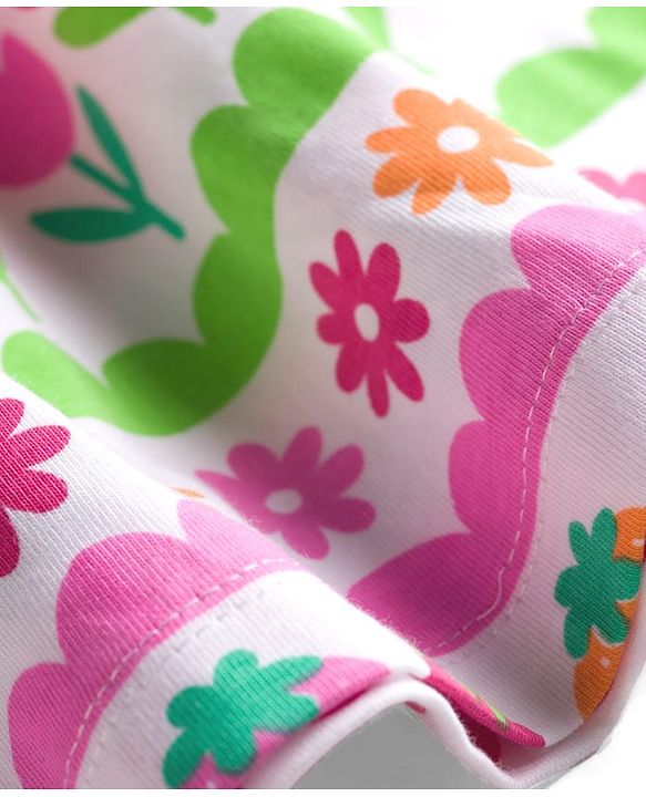 Babyhug Single Jersey Knit Half Sleeves Frock with Tropical Theme Print - Pink