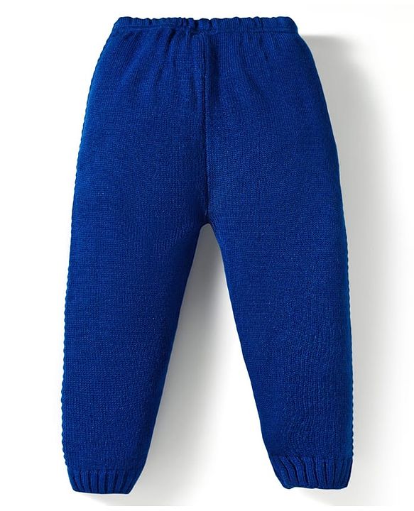 Babyhug Knit Full Sleeves Front Open Hooded Sweater & Pant Set with Stripes - Navy Blue
