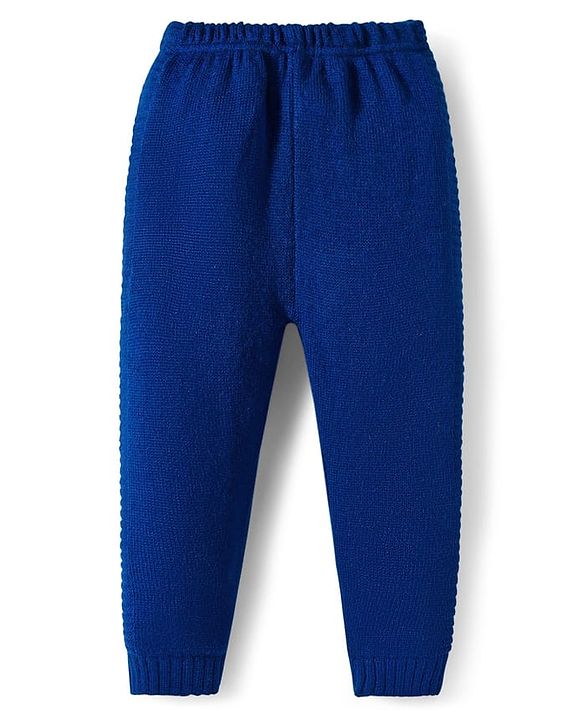 Babyhug Knit Full Sleeves Front Open Hooded Sweater & Pant Set with Stripes - Navy Blue