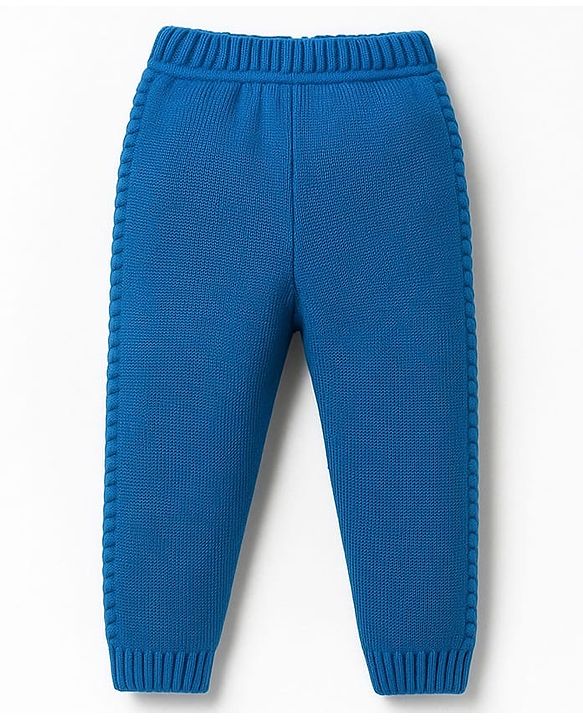Babyhug Knit Full Sleeves Hooded Front Open Sweater Set with Stripes - Royal Blue