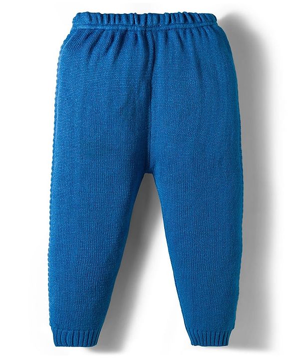 Babyhug Knit Full Sleeves Hooded Front Open Sweater Set with Stripes - Royal Blue