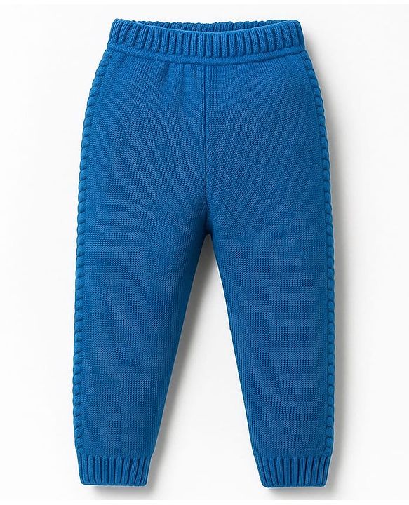 Babyhug Knit Full Sleeves Hooded Front Open Sweater Set with Stripes - Royal Blue