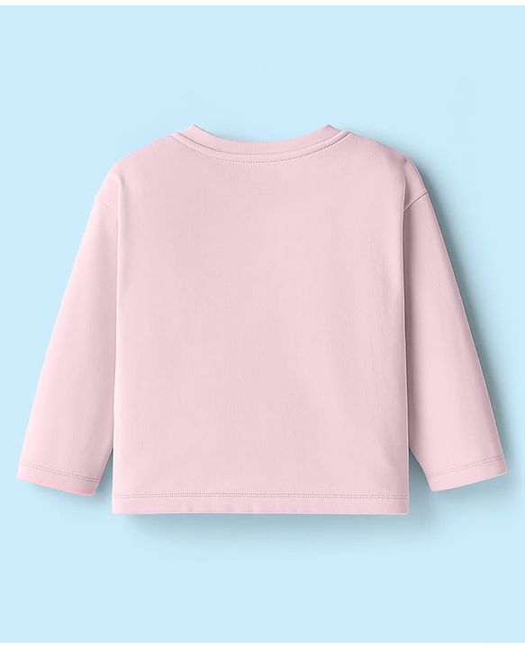 Babyhug 100% Cotton Knit Full Sleeves Top with Floral Applique & Make Today Happy - Pink