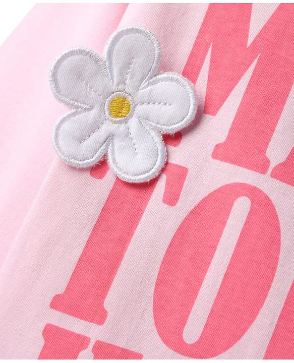 Babyhug 100% Cotton Knit Full Sleeves Top with Floral Applique & Make Today Happy - Pink