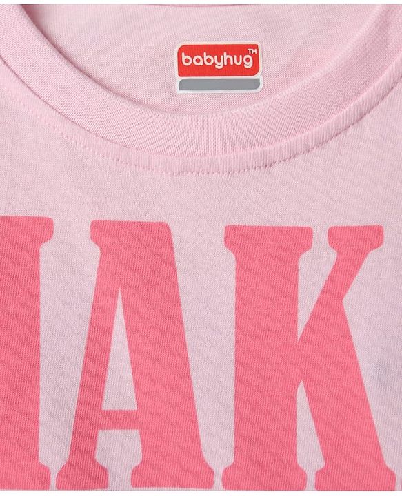 Babyhug 100% Cotton Knit Full Sleeves Top with Floral Applique & Make Today Happy - Pink