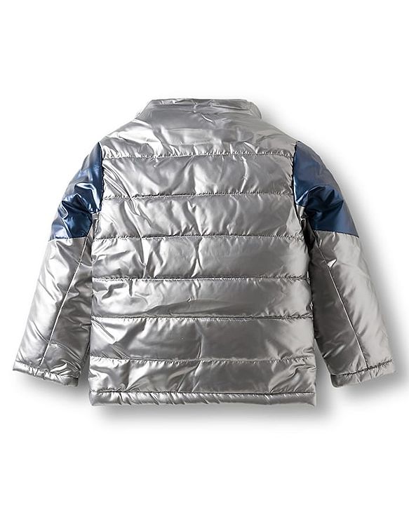 Pine Kids Woven Full Sleeves Solid Color Padded Jacket with Detachable Hood - Silver