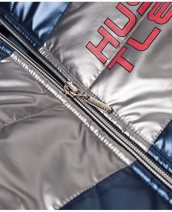 Pine Kids Woven Full Sleeves Hooded Padded Jacket with Text Print - Navy Blue
