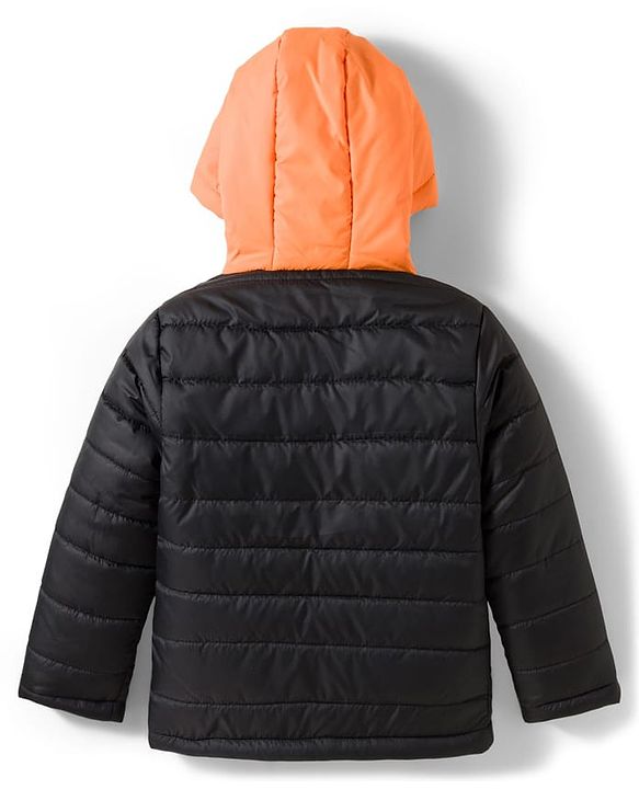 Pine Kids Woven Full Sleeves Hooded Padded Jacket With Forever Print - Orange & Black