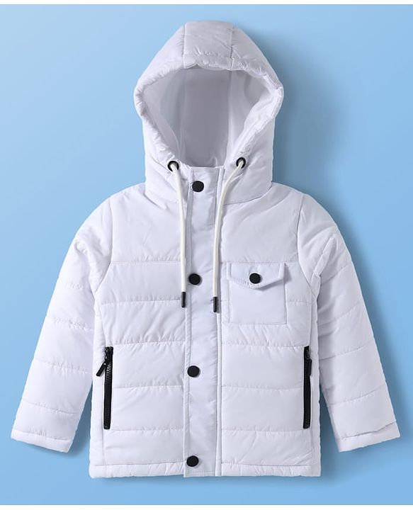 Pine Kids Woven Full Sleeves Solid Color Hooded Padded Jacket - White