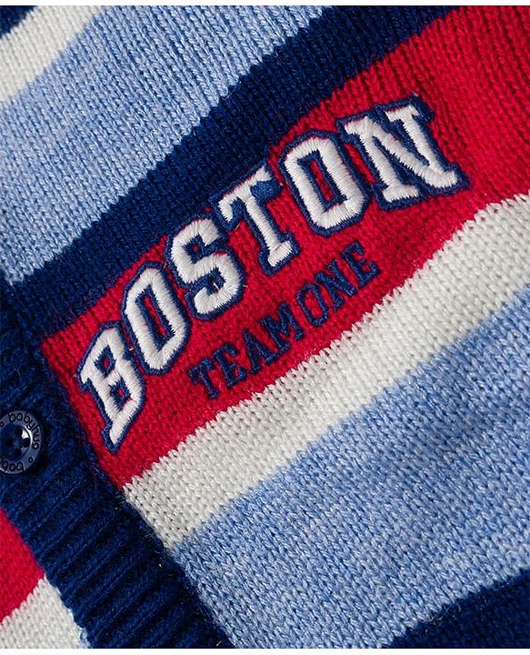 Babyhug Knitted Full Sleeves Hooded Sweater Set With Boston Design - Navy Blue
