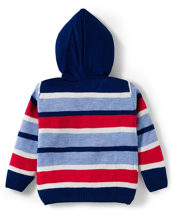 Babyhug Knitted Full Sleeves Hooded Sweater Set With Boston Design - Navy Blue