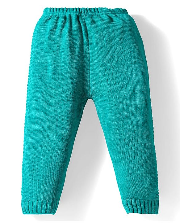 Babyhug Knit Full Sleeves Front Open Hooded Sweater & Pant Set with Stripes - Mint