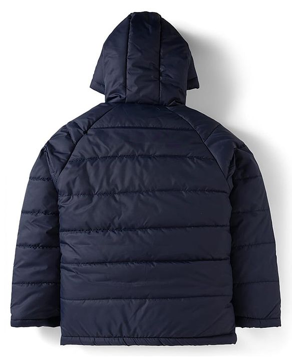 Pine Kids Woven Full Raglan Sleeves Solid Color Hooded Padded Jacket - Navy Blue