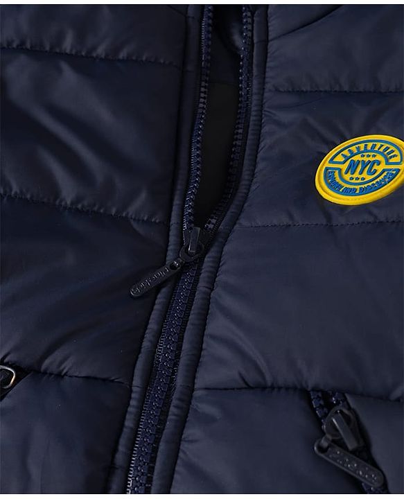 Pine Kids Woven Full Raglan Sleeves Solid Color Hooded Padded Jacket - Navy Blue