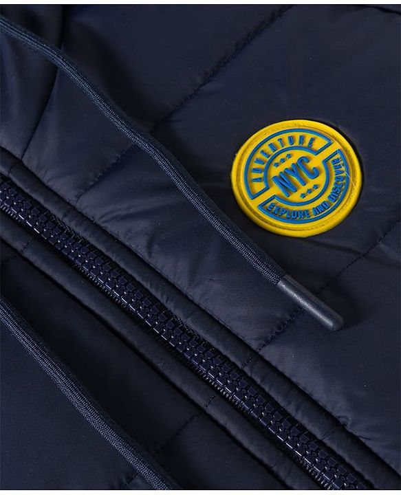 Pine Kids Woven Full Raglan Sleeves Solid Color Hooded Padded Jacket - Navy Blue