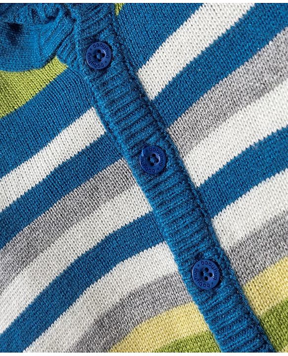 Babyhug Knitted Full Sleeves Striped Hooded Sweater Set - Blue & Green